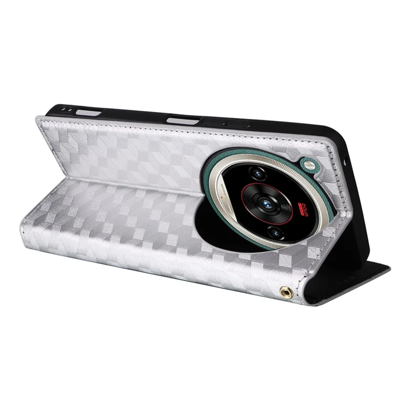 Étui portefeuille pour ZTE nubia Focus 2 Ultra 5G, housse en cuir PU avec motif losange imprimé - Argent