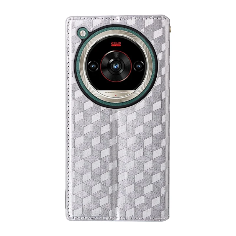 Étui portefeuille pour ZTE nubia Focus 2 Ultra 5G, housse en cuir PU avec motif losange imprimé - Argent