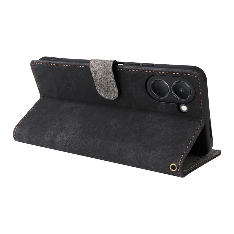 Phone Case For TECNO Spark Go 3 Wallet RFID Blocking PU Leather Phone Cover Stand with Strap - Black