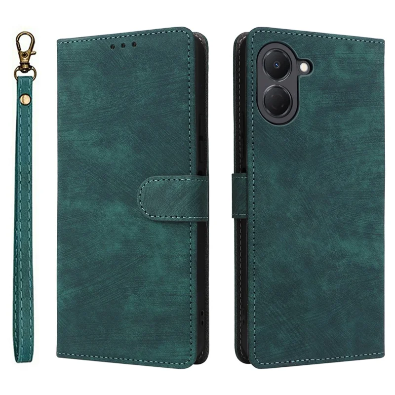 Phone Case For TECNO Spark Go 3 Wallet RFID Blocking PU Leather Phone Cover Stand with Strap - Green