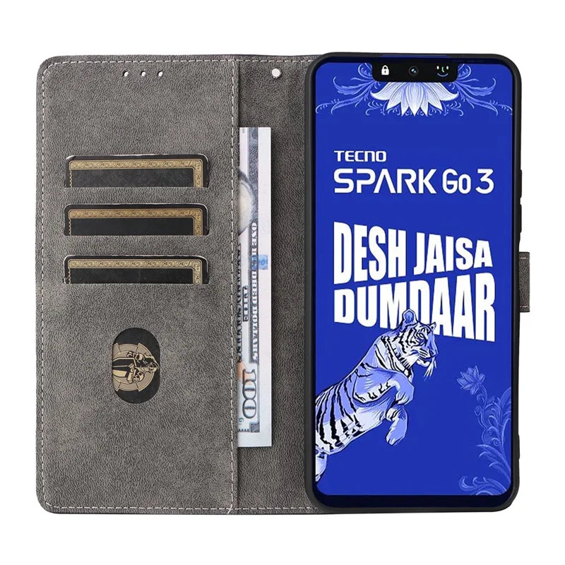 Phone Case For TECNO Spark Go 3 Wallet RFID Blocking PU Leather Phone Cover Stand with Strap - Green