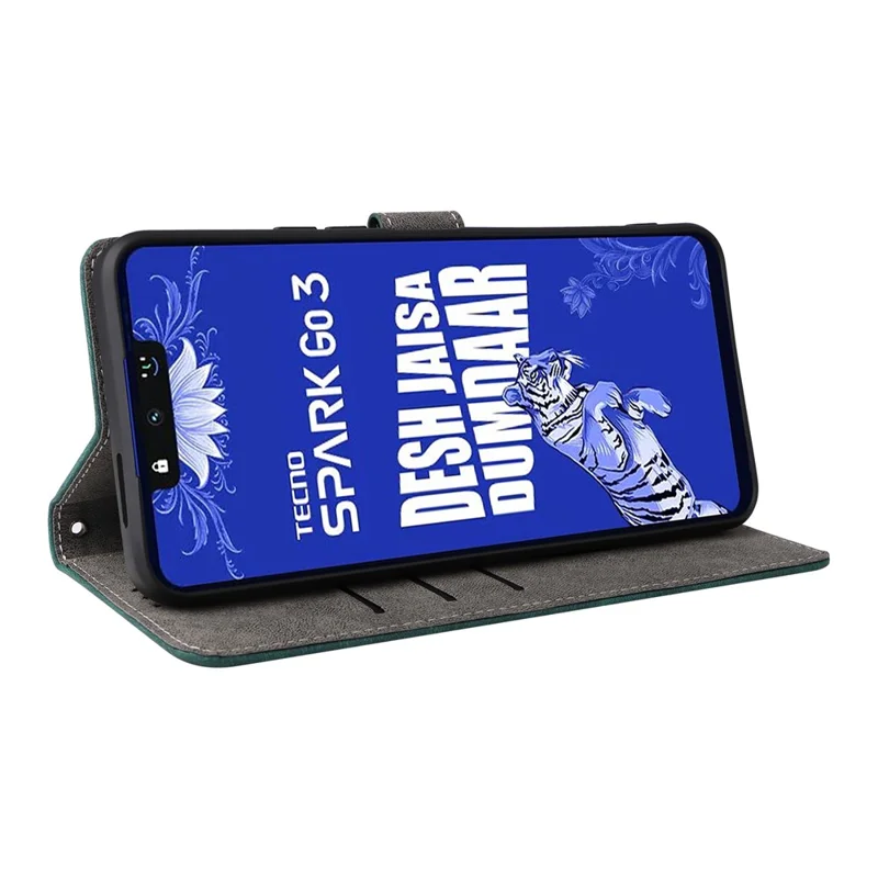 Phone Case For TECNO Spark Go 3 Wallet RFID Blocking PU Leather Phone Cover Stand with Strap - Green