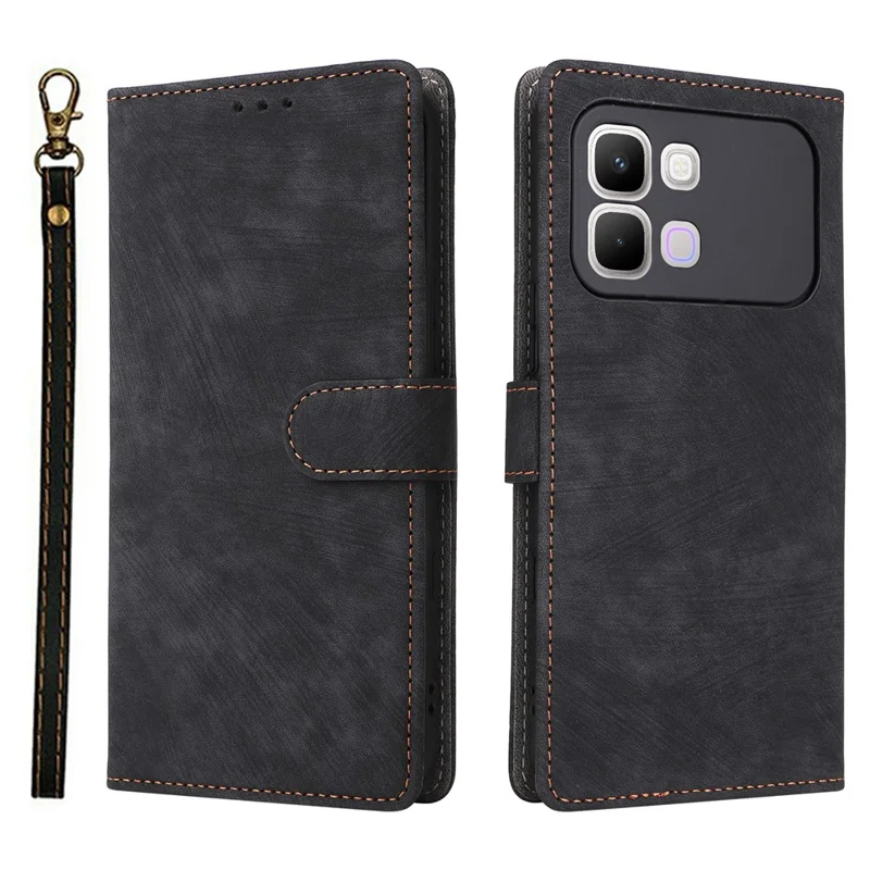 Coque pour téléphone Infinix Note Edge 5G, étui portefeuille en cuir PU avec blocage RFID, support intégré et sangle - Noir