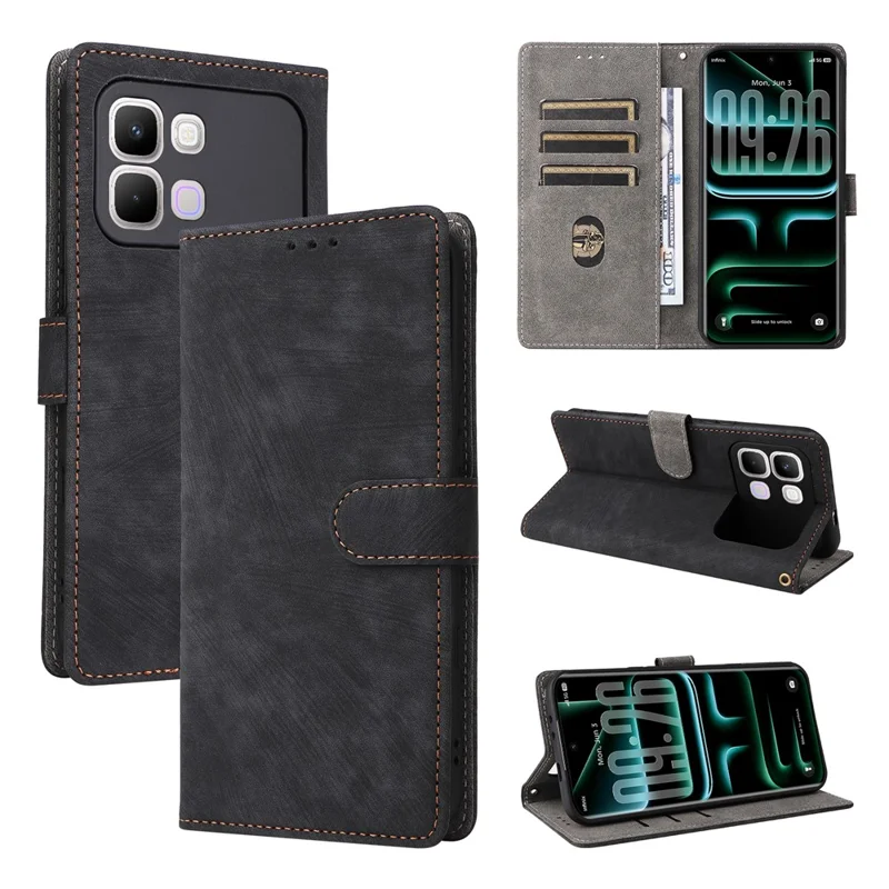 Coque pour téléphone Infinix Note Edge 5G, étui portefeuille en cuir PU avec blocage RFID, support intégré et sangle - Noir