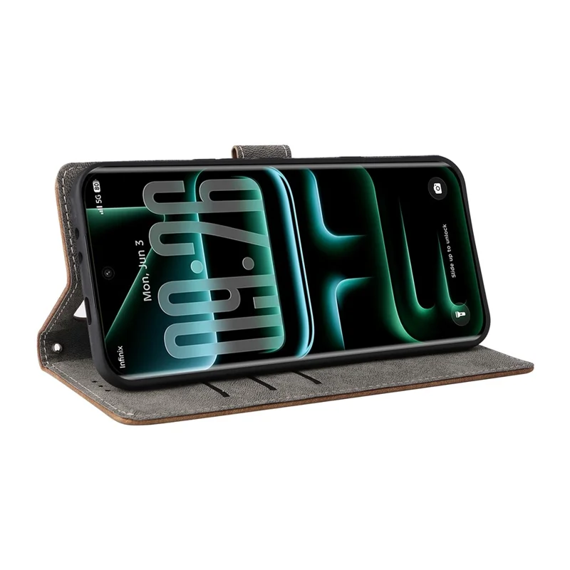 Handyhülle für Infinix Note Edge 5G, Brieftasche, RFID-Schutz, PU-Leder, Handyhülle mit Ständer und Riemen - Braun