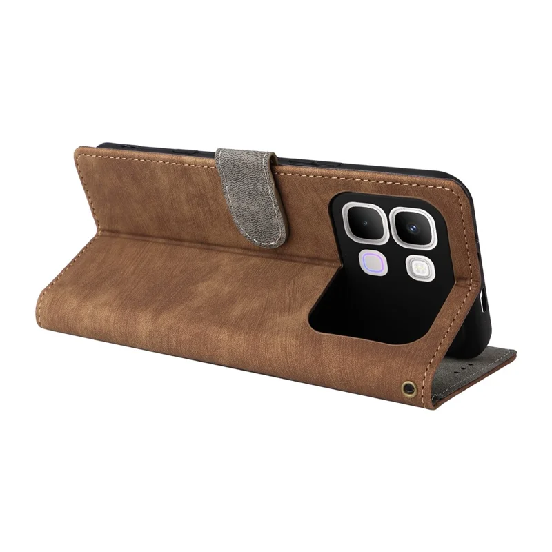 Handyhülle für Infinix Note Edge 5G, Brieftasche, RFID-Schutz, PU-Leder, Handyhülle mit Ständer und Riemen - Braun