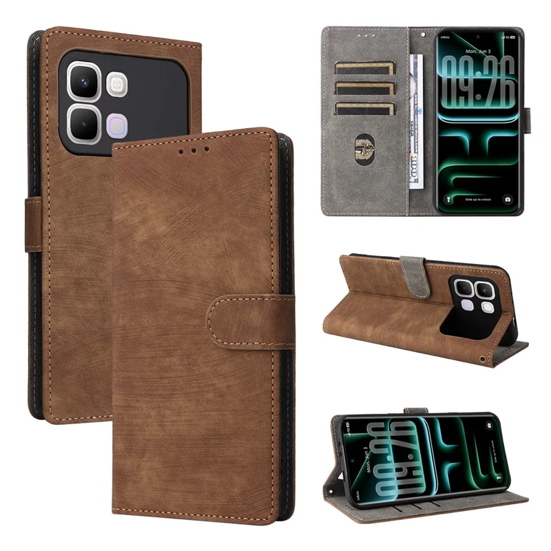 Handyhülle für Infinix Note Edge 5G, Brieftasche, RFID-Schutz, PU-Leder, Handyhülle mit Ständer und Riemen - Braun