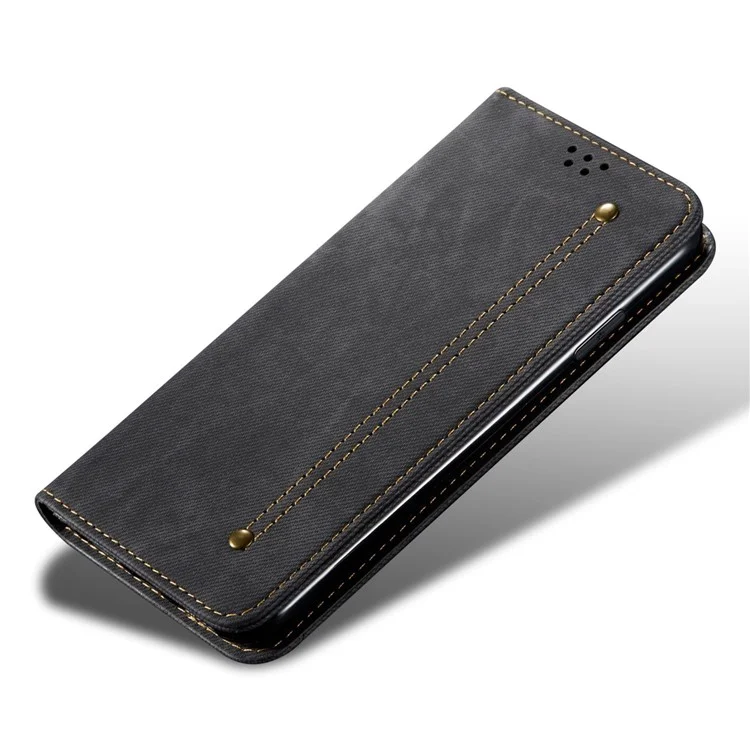For Xiaomi Redmi Note 12 Pro 5G  / Note 12 Pro Speed 5G / Poco X5 Pro 5G Jeans Cloth Texture PU Leather Phone Case Stand Magnetic Absorption Wallet Flip Cover - Black