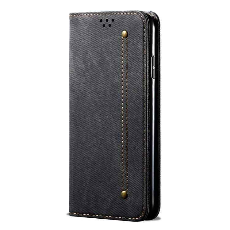 For Xiaomi Redmi Note 12 Pro 5G  / Note 12 Pro Speed 5G / Poco X5 Pro 5G Jeans Cloth Texture PU Leather Phone Case Stand Magnetic Absorption Wallet Flip Cover - Black