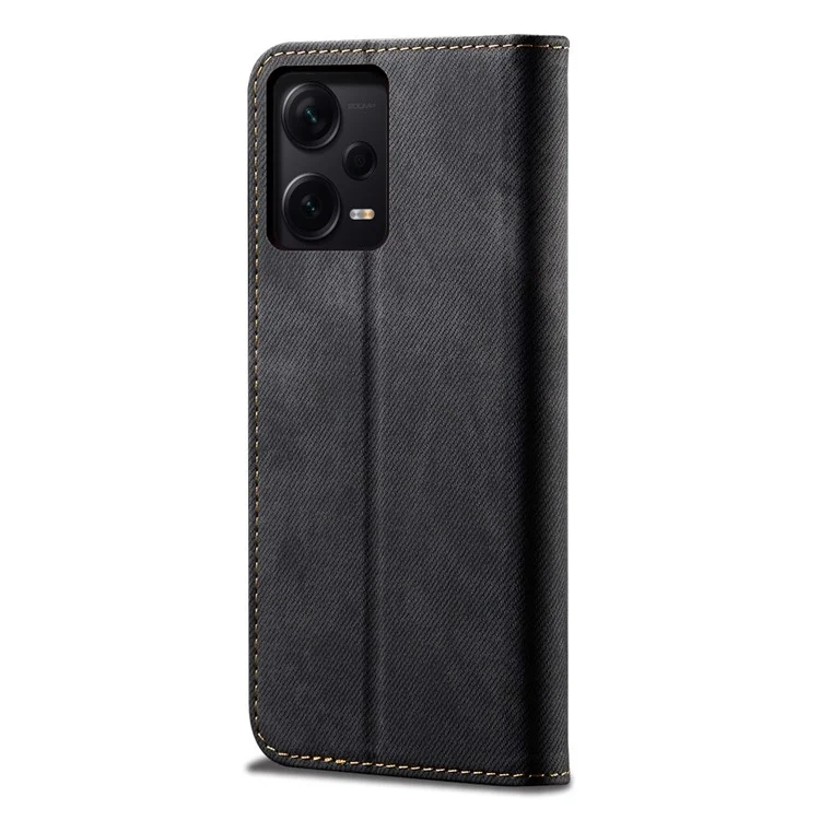 For Xiaomi Redmi Note 12 Pro 5G  / Note 12 Pro Speed 5G / Poco X5 Pro 5G Jeans Cloth Texture PU Leather Phone Case Stand Magnetic Absorption Wallet Flip Cover - Black