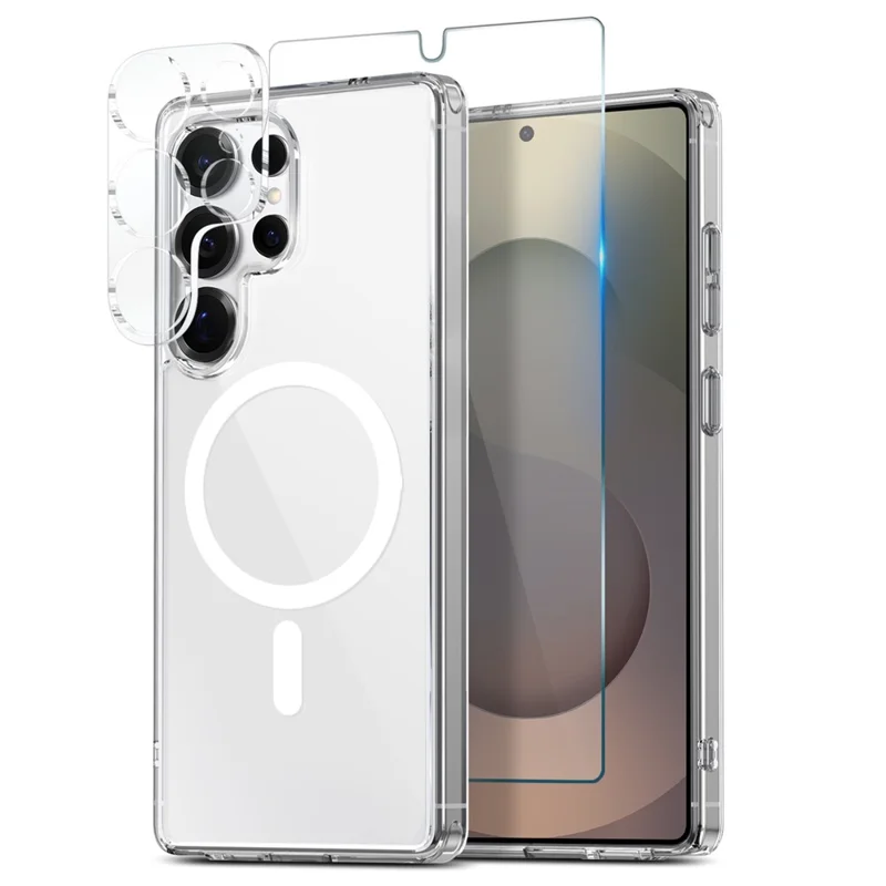 NORTHJO per Samsung Galaxy S25 Ultra Custodia Magnetica PC + TPU con Pellicola Protettiva Schermo + Pellicola Obiettivo - Trasparente