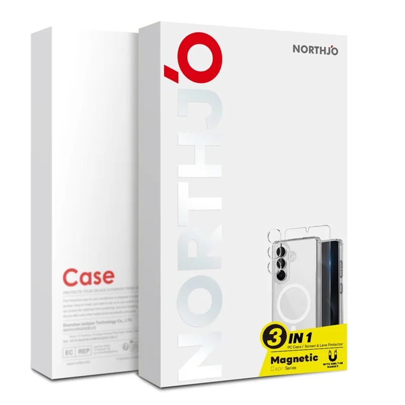 NORTHJO per Samsung Galaxy S25 Ultra Custodia Magnetica PC + TPU con Pellicola Protettiva Schermo + Pellicola Obiettivo - Trasparente