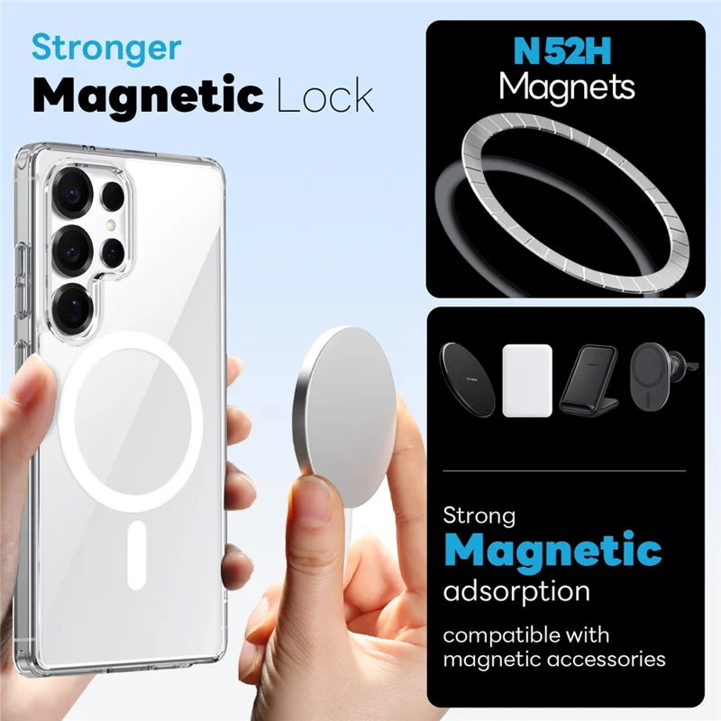 NORTHJO For Samsung Galaxy S26 Ultra Magnetic Case PC + TPU Phone Cover Set with Front Screen Protector + Lens Film - Transparent