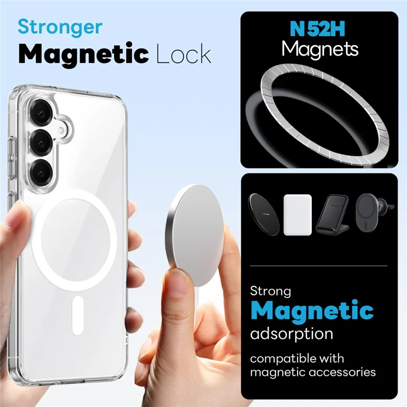 NORTHJO 5 in 1 Set for Samsung Galaxy S24 Magnetic Case PC + TPU Phone Cover with 2 Front Screen Protector (Support Fingerprint Unlock) + 2 Lens Film - Transparent