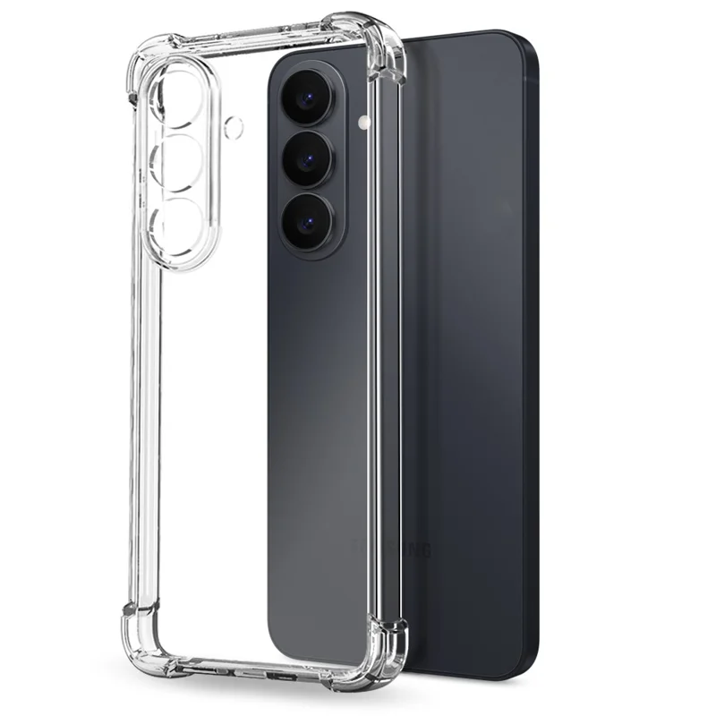 NORTHJO Para Samsung Galaxy S26+ Capa à Prova de Choque Capa Transparente em TPU com Suporte de Vidro Temperado Desbloqueio por Impressão Digital - Transparente
