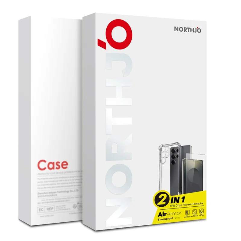 NORTHJO Para Samsung Galaxy S26+ Capa à Prova de Choque Capa Transparente em TPU com Suporte de Vidro Temperado Desbloqueio por Impressão Digital - Transparente