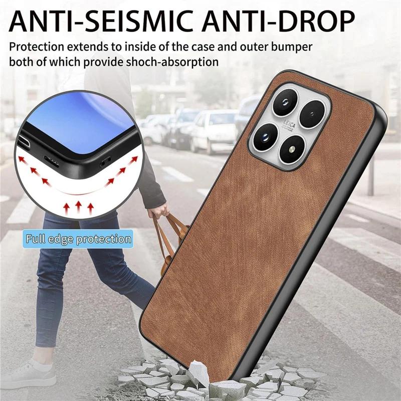 For Xiaomi 17 Case Shockproof Slim Retro Leather Phone Back Cover - Brown