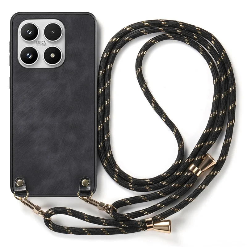 For Xiaomi 17 Case Retro Leather Phone Back Cover with Adjustable Strap - Black