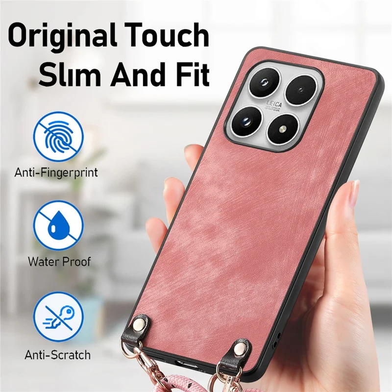 For Xiaomi 17 Case Retro Leather Phone Back Cover with Adjustable Strap - Black