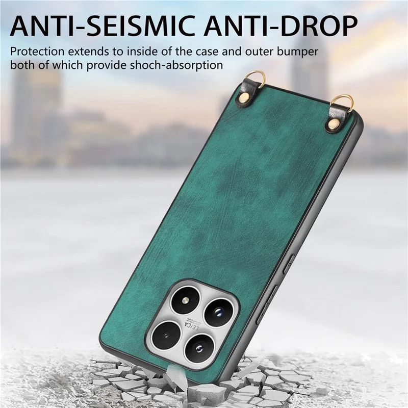 For Xiaomi 17 Case Retro Leather Phone Back Cover with Adjustable Strap - Black