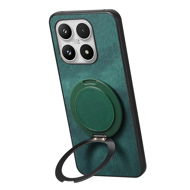 For Xiaomi 17 Phone Case with Rotating Kickstand Stress Relief Retro Leather Back Cover - Green
