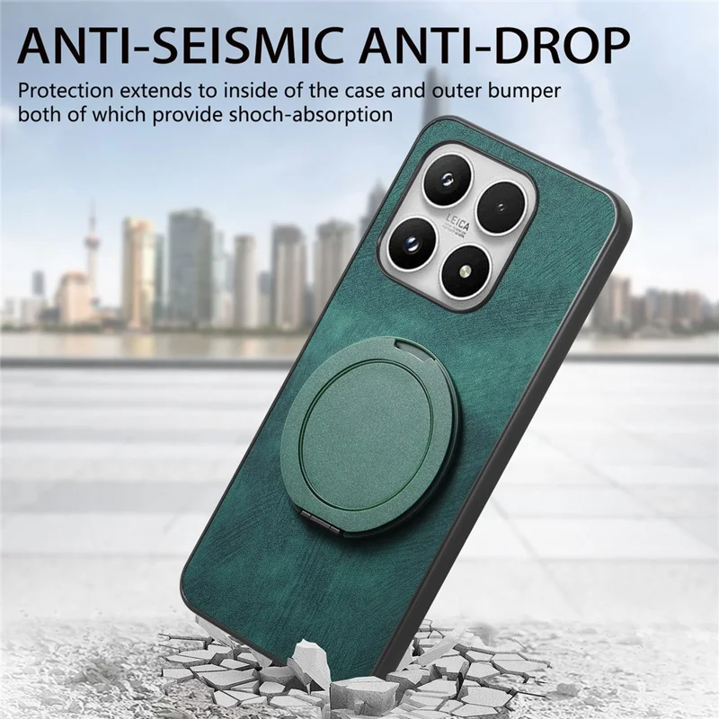 For Xiaomi 17 Phone Case with Rotating Kickstand Stress Relief Retro Leather Back Cover - Green
