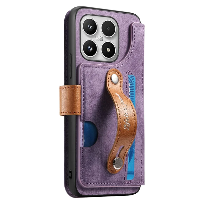For Xiaomi 17 Wallet Case Retro Leather Phone Cover with Wristband Kickstand - Purple