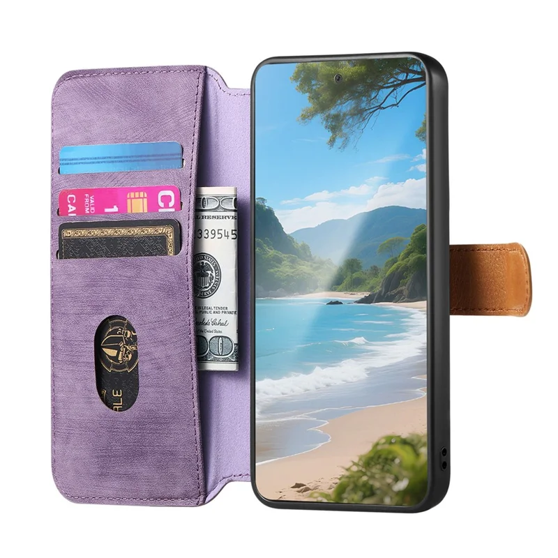For Xiaomi 17 Wallet Case Retro Leather Phone Cover with Wristband Kickstand - Purple