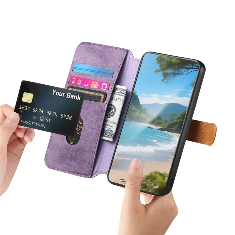 For Xiaomi 17 Wallet Case Retro Leather Phone Cover with Wristband Kickstand - Purple