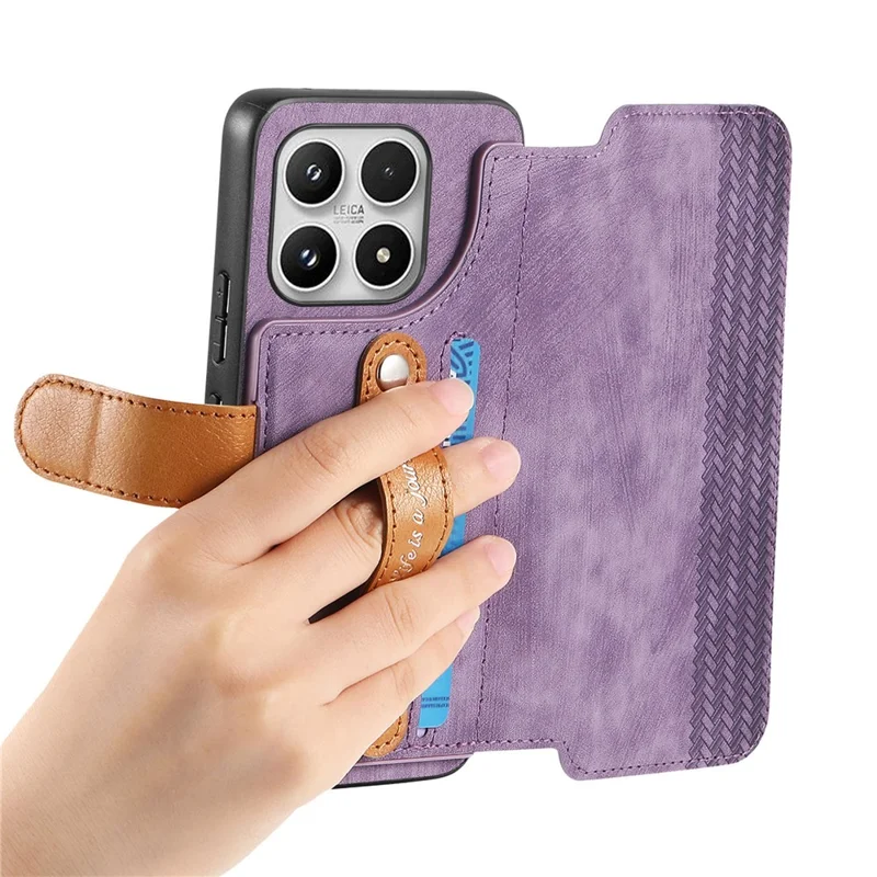 For Xiaomi 17 Wallet Case Retro Leather Phone Cover with Wristband Kickstand - Purple