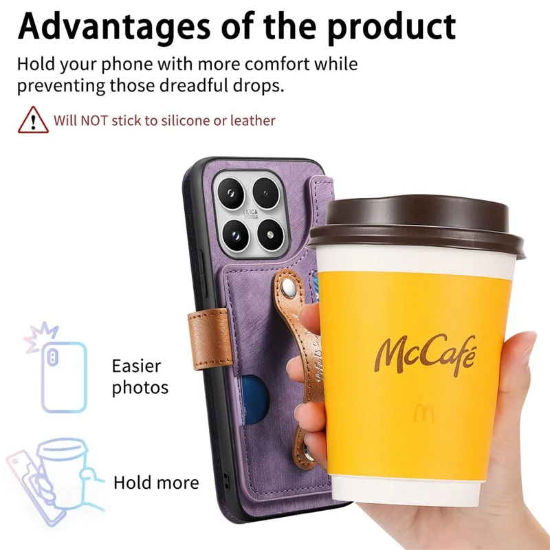 For Xiaomi 17 Wallet Case Retro Leather Phone Cover with Wristband Kickstand - Purple