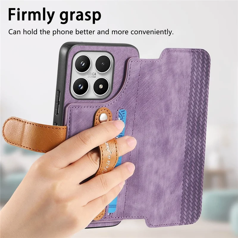 For Xiaomi 17 Wallet Case Retro Leather Phone Cover with Wristband Kickstand - Purple