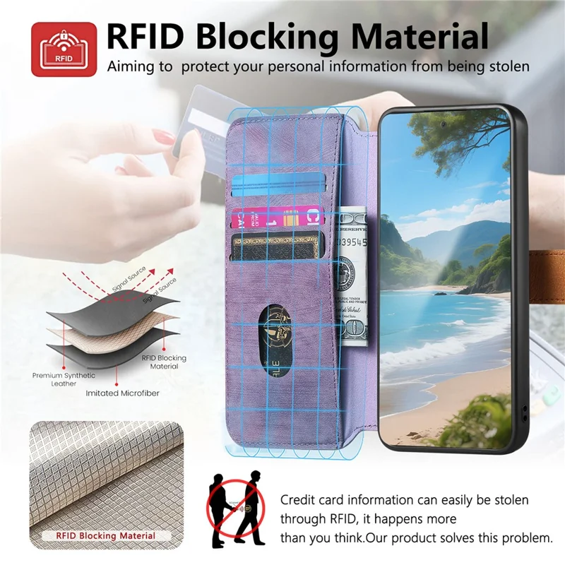 For Xiaomi 17 Wallet Case Retro Leather Phone Cover with Wristband Kickstand - Purple
