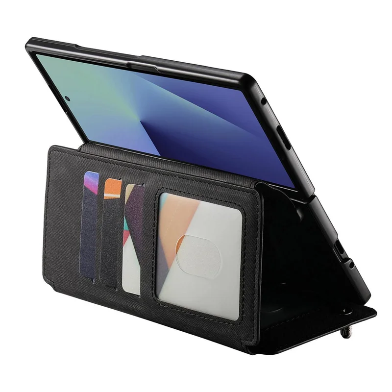 حالة مغناطيسية لهاتف Samsung Galaxy Z Fold7 5G، غطاء هاتف قابل للفصل بتصميم محفظة وحامل ونسيج قماشي من الجلد + PC + TPU - أسود