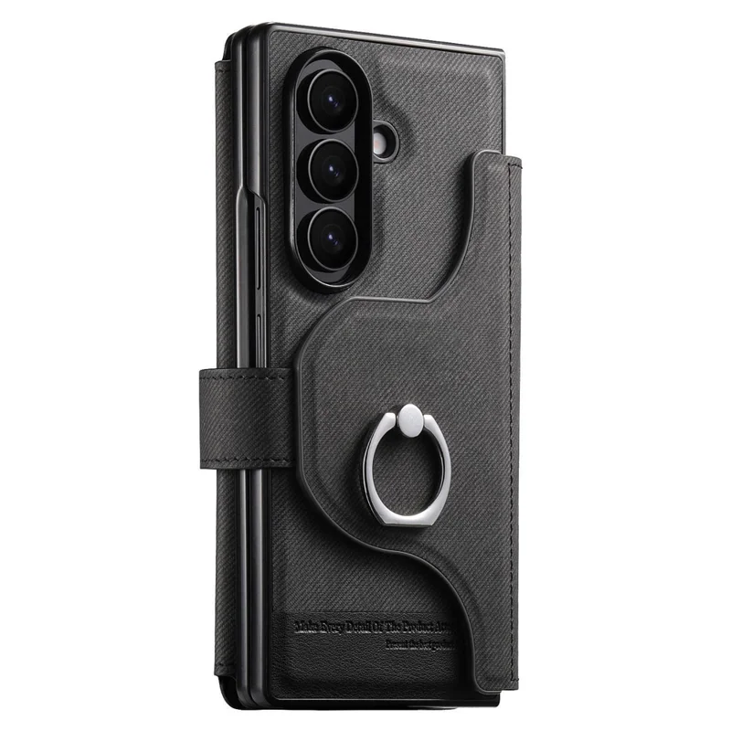 حالة مغناطيسية لهاتف Samsung Galaxy Z Fold7 5G، غطاء هاتف قابل للفصل بتصميم محفظة وحامل ونسيج قماشي من الجلد + PC + TPU - أسود