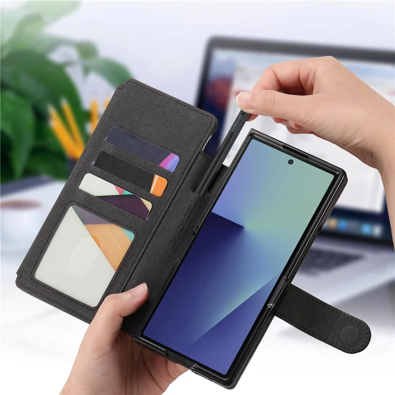 Für Samsung Galaxy Z Fold6 5G Magnetische Hülle Abnehmbare Brieftasche Ständer Stoffstruktur Leder + PC + TPU Handyhülle - Schwarz