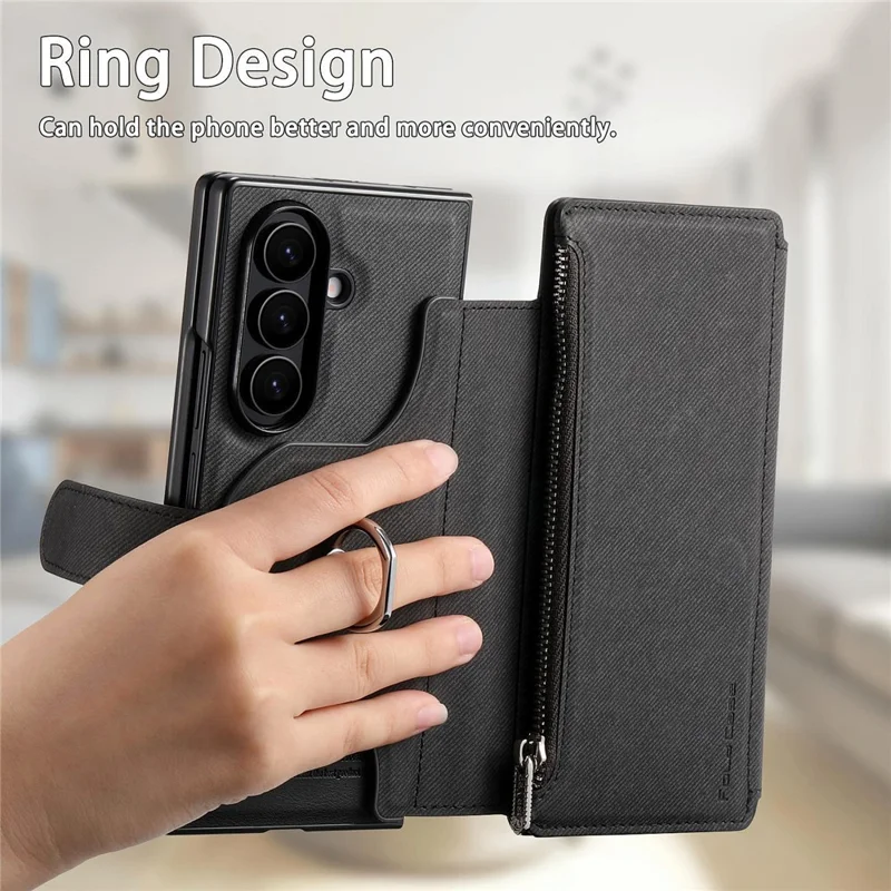 Für Samsung Galaxy Z Fold6 5G Magnetische Hülle Abnehmbare Brieftasche Ständer Stoffstruktur Leder + PC + TPU Handyhülle - Schwarz