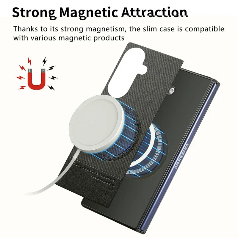 Für Samsung Galaxy Z Fold6 5G Magnetische Hülle Abnehmbare Brieftasche Ständer Stoffstruktur Leder + PC + TPU Handyhülle - Schwarz