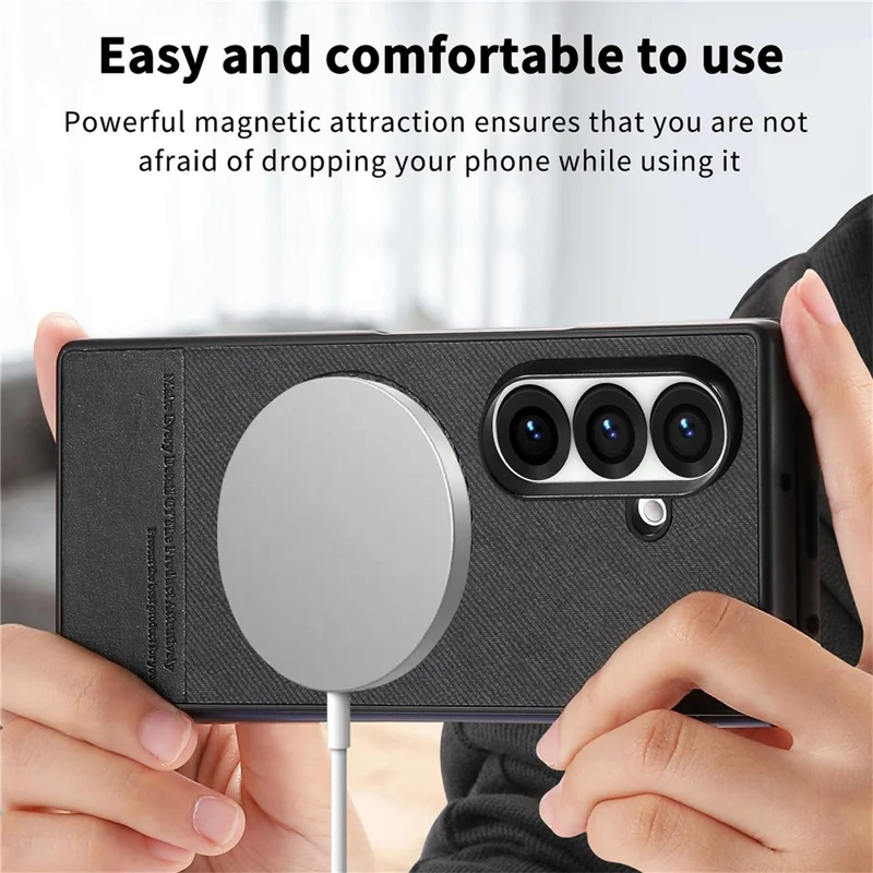 Für Samsung Galaxy Z Fold6 5G Magnetische Hülle Abnehmbare Brieftasche Ständer Stoffstruktur Leder + PC + TPU Handyhülle - Schwarz