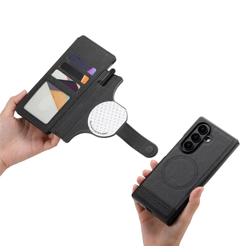 Für Samsung Galaxy Z Fold6 5G Magnetische Hülle Abnehmbare Brieftasche Ständer Stoffstruktur Leder + PC + TPU Handyhülle - Schwarz