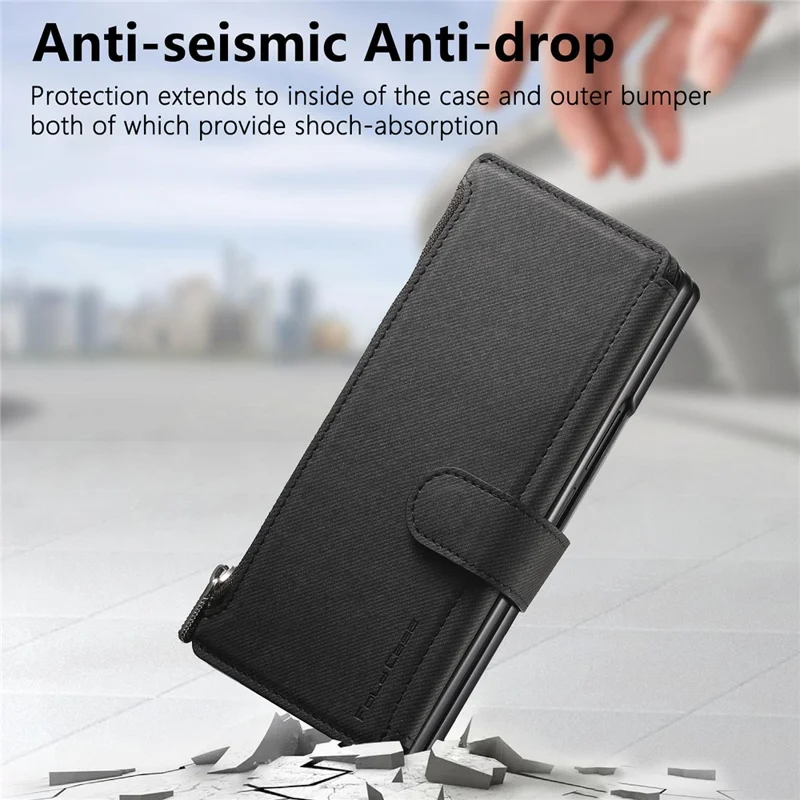 Für Samsung Galaxy Z Fold6 5G Magnetische Hülle Abnehmbare Brieftasche Ständer Stoffstruktur Leder + PC + TPU Handyhülle - Schwarz