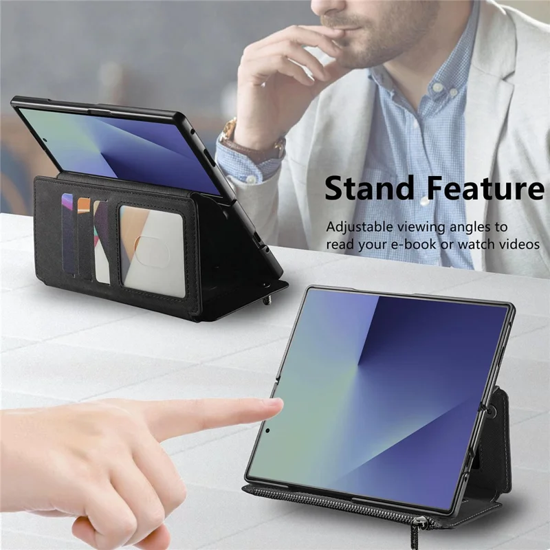 Für Samsung Galaxy Z Fold6 5G Magnetische Hülle Abnehmbare Brieftasche Ständer Stoffstruktur Leder + PC + TPU Handyhülle - Schwarz