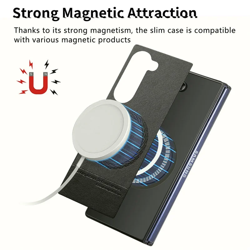 Für Samsung Galaxy Z Fold5 5G Magnetische Hülle Abnehmbares Wallet Ständer Stoffstruktur Leder + PC + TPU Handyhülle - Schwarz