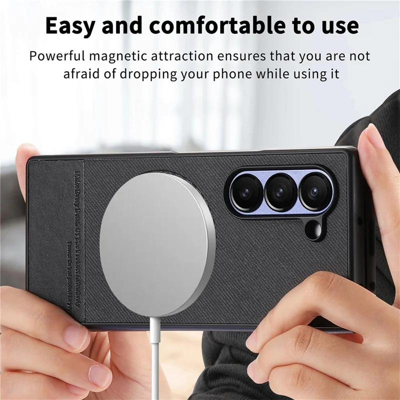 Für Samsung Galaxy Z Fold5 5G Magnetische Hülle Abnehmbares Wallet Ständer Stoffstruktur Leder + PC + TPU Handyhülle - Schwarz