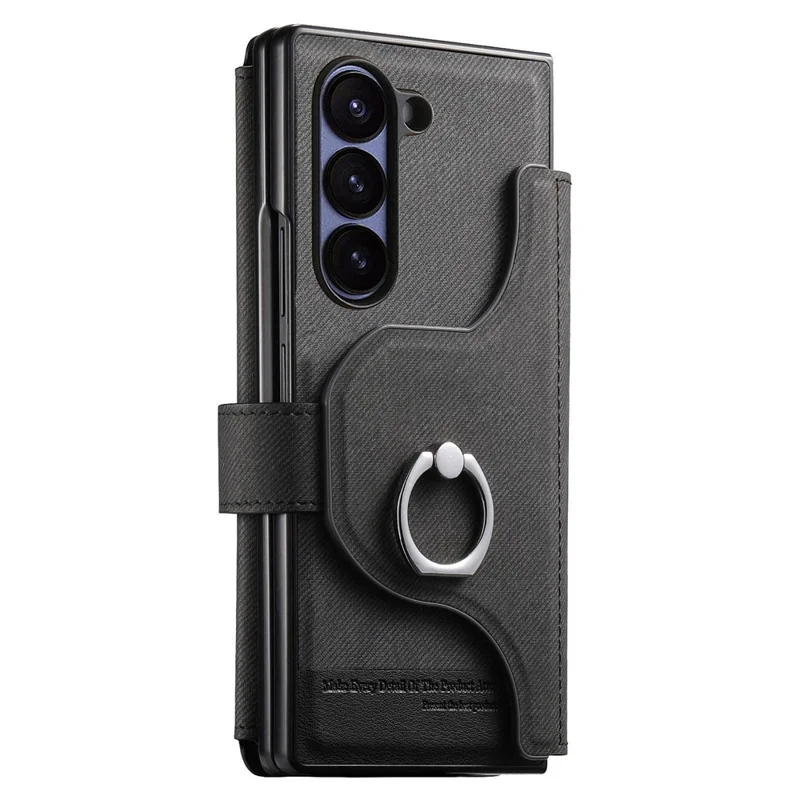 Für Samsung Galaxy Z Fold5 5G Magnetische Hülle Abnehmbares Wallet Ständer Stoffstruktur Leder + PC + TPU Handyhülle - Schwarz