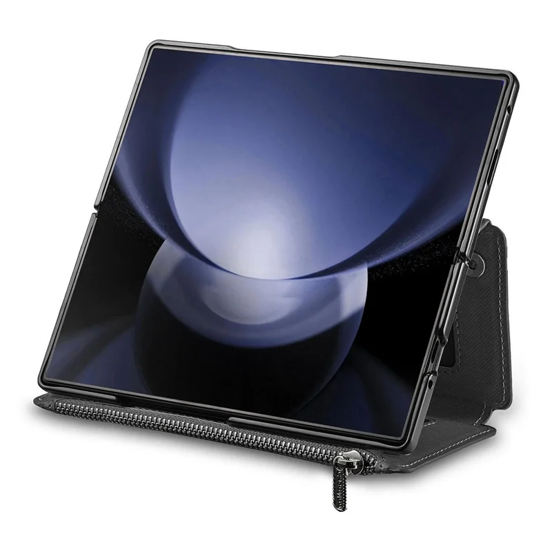 Für Samsung Galaxy Z Fold5 5G Magnetische Hülle Abnehmbares Wallet Ständer Stoffstruktur Leder + PC + TPU Handyhülle - Schwarz