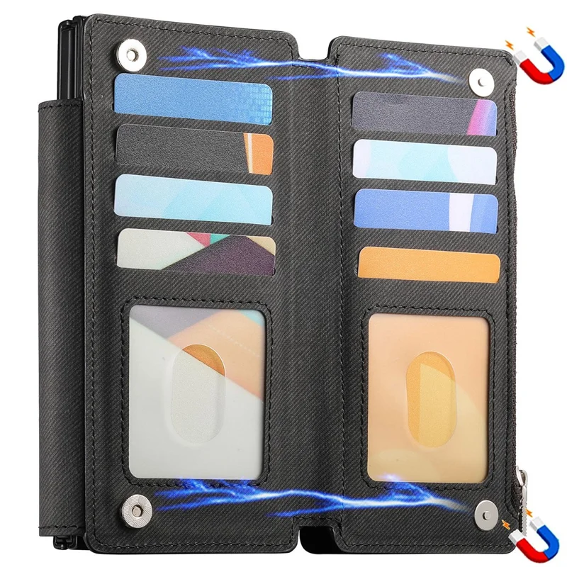 Für Samsung Galaxy Z Fold5 5G Magnetische Hülle Abnehmbares Wallet Ständer Stoffstruktur Leder + PC + TPU Handyhülle - Schwarz