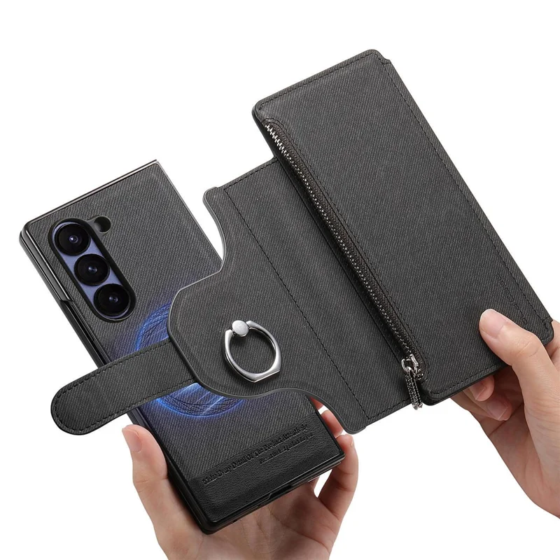 Für Samsung Galaxy Z Fold5 5G Magnetische Hülle Abnehmbares Wallet Ständer Stoffstruktur Leder + PC + TPU Handyhülle - Schwarz