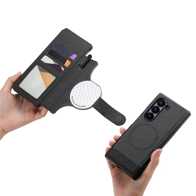 Für Samsung Galaxy Z Fold5 5G Magnetische Hülle Abnehmbares Wallet Ständer Stoffstruktur Leder + PC + TPU Handyhülle - Schwarz