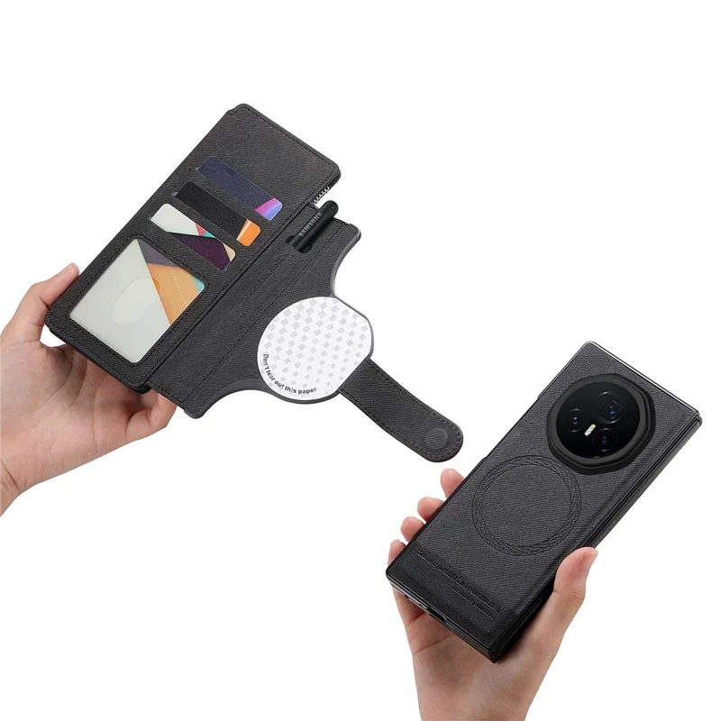 For Honor Magic V3 5G Magnetic Case Detachable Wallet Stand Cloth Texture Leather + PC + TPU Phone Cover - Black